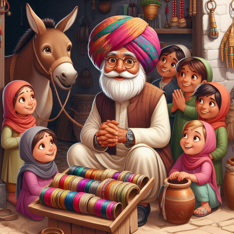 person with donkey selling bangles, जिभेवरील शब्द